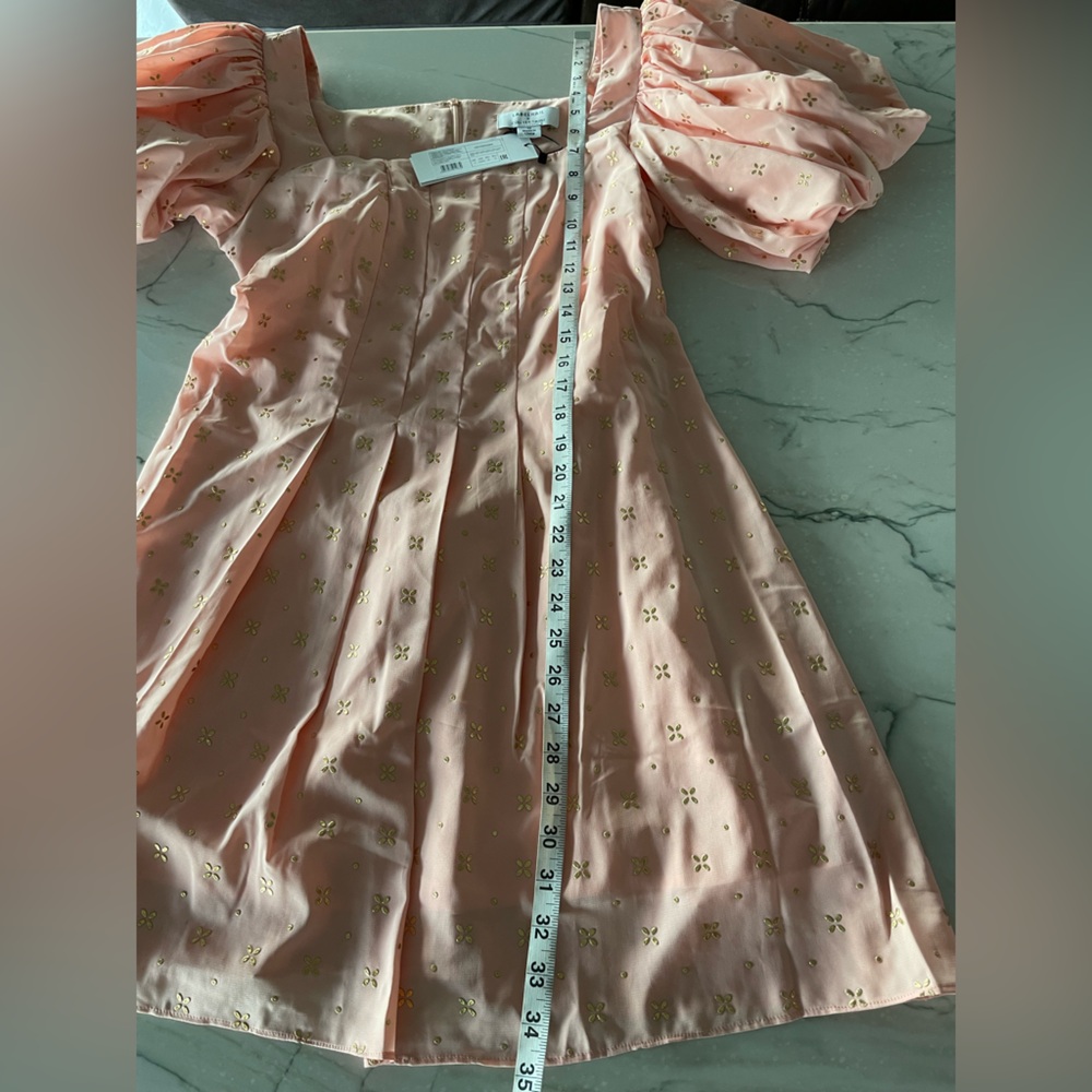 Labelrail x Collyer Twins NWT gold applique puff sleeve mini dress-orange-US 8 - Picture 7 of 12